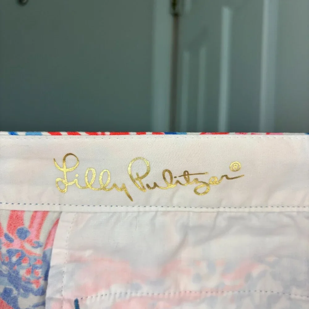 LILLY PULITZER Buttercup Short Womens 8 Pink Blue Floral Pocket Scalloped Summer - Picture 8 of 8